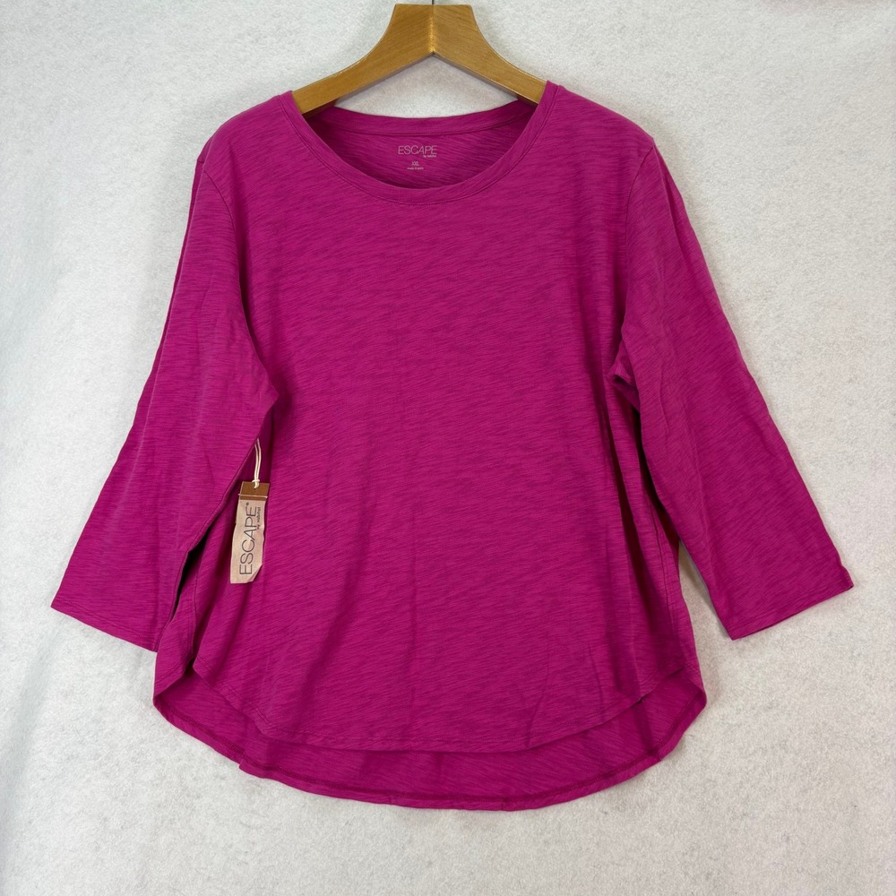 Escape by Habitat Slub Knit Top Magenta Pink Womens XXL Casual Minimalist Cotton